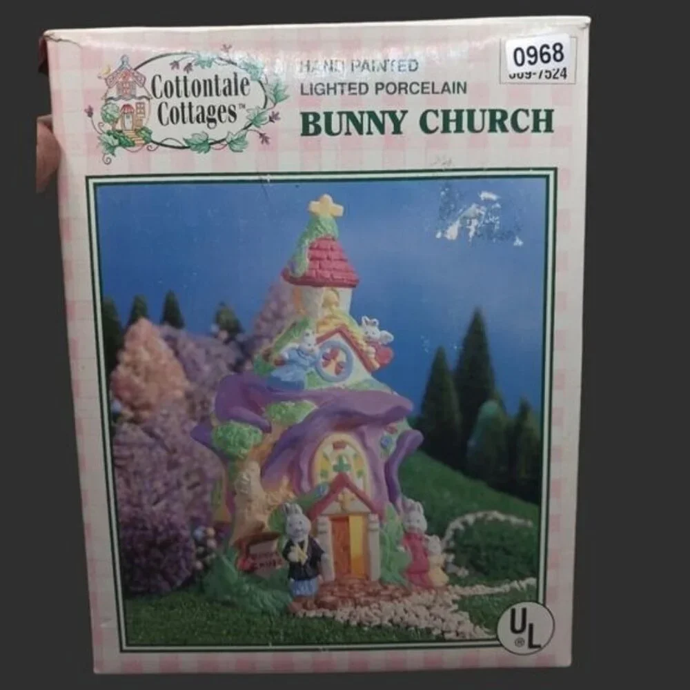 Cottontale cottage lighted porcelain bunny church multicolor